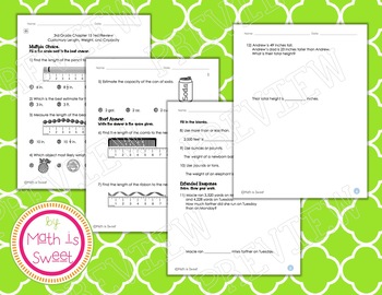 Preview of Math In Focus - Grade 3 - Chapter 15 (Custom. Measure.) Review/Study Guide/Test