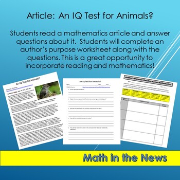 Preview of Math In the News: An IQ Test for Animals?--Sub Plans/No Prep