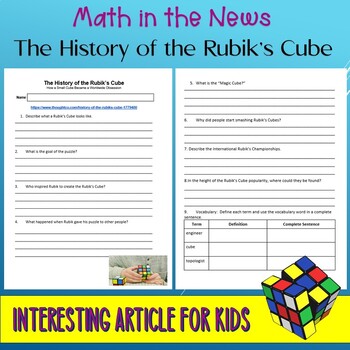 Preview of Math In the News:  The History of the Rubik's Cube--Sub Plans--Digital Learning