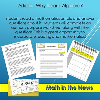 Preview of Math In the News: Why Learn Algebra?--Sub Plans