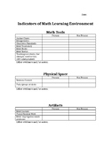 Math Indicators for Classroom Environment