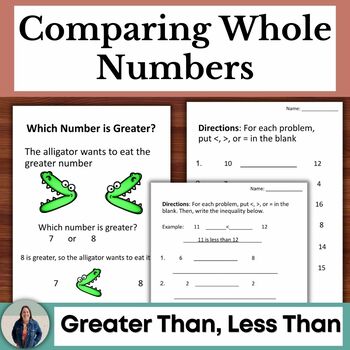 Preview of Comparing Whole Numbers Review and Practice Greater Than Less Than Worksheets