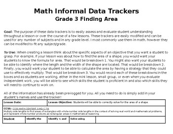 Preview of Math Informal Data Tracker- G3 Finding Area