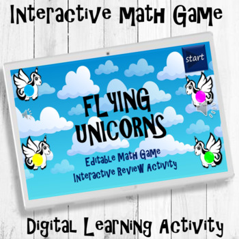 Preview of Math Interactive Game | Flying Unicorns | Editable| Distance Learning