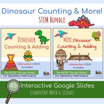 Preview of Kinder Math Interactive Google Slides - Dinosaurs & STEM | Google Classroom