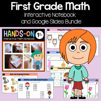 Preview of Math Interactive Notebook 1st Grade + Google Slides Bundle | 30% off