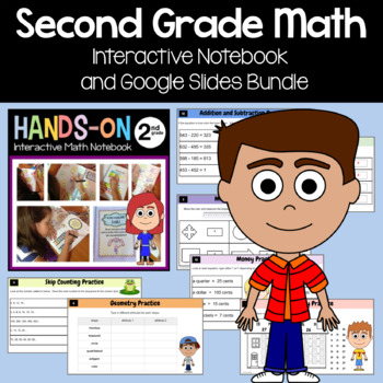 Preview of Math Interactive Notebook 2nd Grade + Google Slides Bundle | 30% off