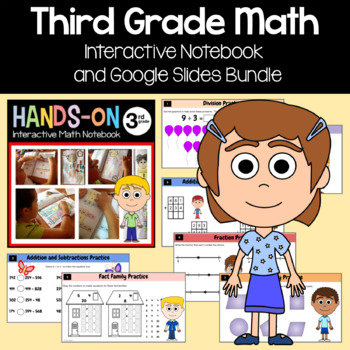 Preview of Math Interactive Notebook 3rd Grade + Google Slides Bundle | 30% off