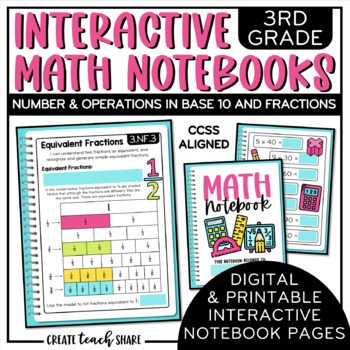 Preview of Math Interactive Notebook 3rd Grade Number and Operations in Base 10 & Fractions
