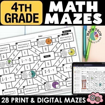 Preview of 4th Grade Math Review Activities, Math Test Prep Interactive Notebook MATH MAZES
