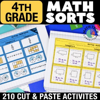 Preview of 4th Grade Math Sorts, Math Spiral Review Centers, Interactive Notebook Test Prep