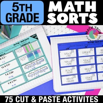 Preview of 5th Grade Math Sorts, Math Spiral Review Centers, Interactive Notebook Test Prep