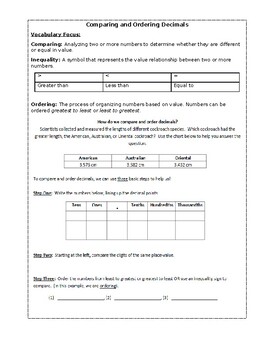 Preview of Math Interactive Notebook - Compare and Order Decimals (VA SOL 4.3 & 5.2)