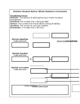 Preview of Math Interactive Notebook - Division (VA SOL 5.5)