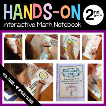 Preview of Math Interactive Notebook Second Grade with Scaffolded Notes + Google Slides