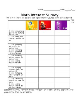 Preview of Math Interest Survey