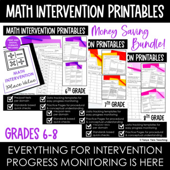 Preview of Math Intervention 6th Grade 7th Grade 8th Grade RTI Progress Monitoring Bundle