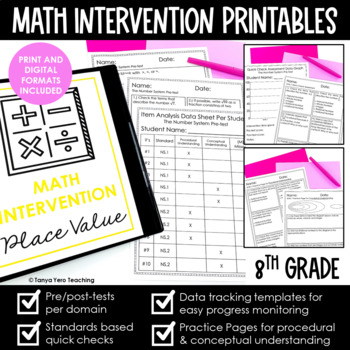 Preview of Math Intervention 8th Grade Binder Yearlong RTI Progress Monitoring Bundle