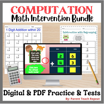 Preview of Math Intervention Bundle | Printable & Digital Worksheets Tests Back to School