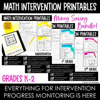 Preview of Math Intervention Kindergarten 1st Grade 2nd Grade Progress Monitoring Bundle