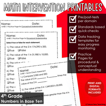 Preview of Math Intervention 4th Grade Place Value Printables RTI Progress Monitoring