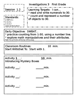 Math Investigations 3 Unit 1 Editable Lesson Plans by Mary Robitz