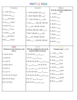 Preview of Math Jenga 4th grade: Meanings of Multiplication