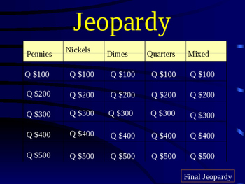 Preview of Math Jeopardy- Counting Coins