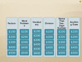 Math Jeopardy Prime Composite Square Numbers Multiplication Division Probs