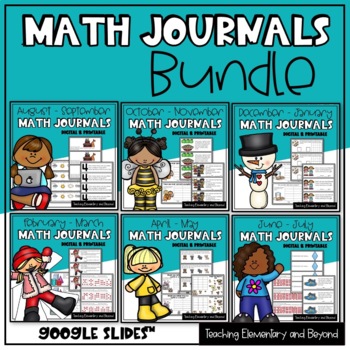Preview of Digital Kindergarten & First Grade Math Journal Prompts Bundle (Google Slides™)