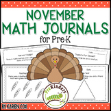 Math Journals: NOVEMBER Preschool Kindergarten PreK