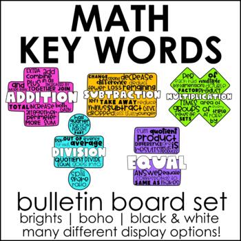 Preview of Math Key Words Bulletin Board | Brights | Boho | Black and White | Posters