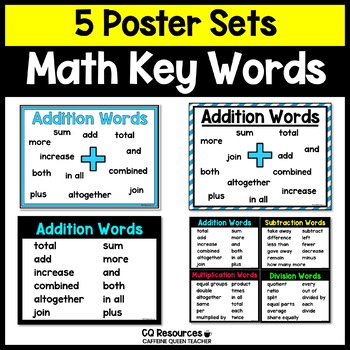 Preview of Math Key Words Anchor Charts and Reference Posters for Word Problems