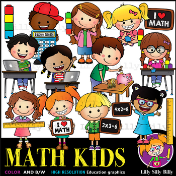 Preview of Math Kids - B/W & Color clipart illustration {Lilly Silly Billy}