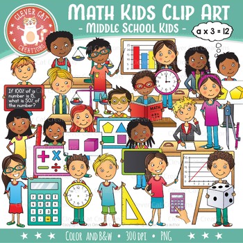 Preview of Math Kids Clip Art – Middle School Kids (STEM Series)