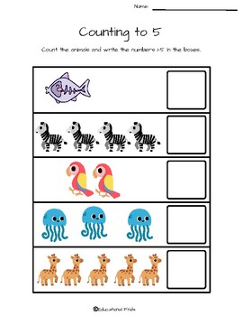 Preview of Math Kindergarten Activity, Counting Animals 1-10 ( Digital , Printable )