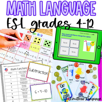 Preview of Math Operations Language Bundle for ESL Beginners grades 4-12