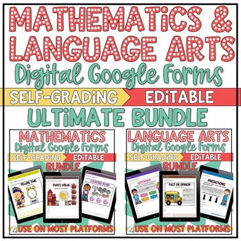 Preview of Math Language Arts Self-Grading Google Forms Bundle | Print & Digital