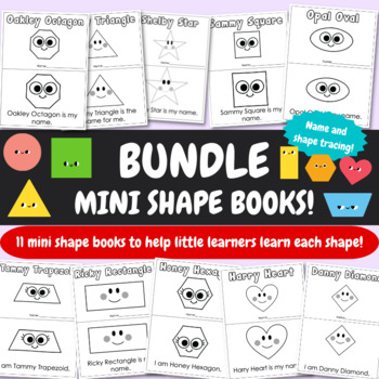Preview of Math Learning Shapes Stories Printable Books Bundle for Kids