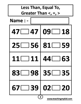 1st Grade Math Worksheets Less Than Equal To Greater Than