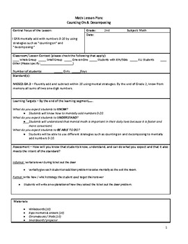 Math Lesson Plan: Mental Math, Counting On, Decomposing by JordanLeeTPT