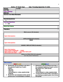 Preview of Math Lesson Plan Template *EDITABLE*