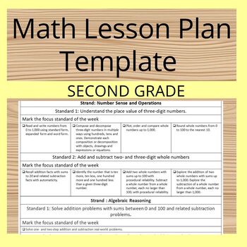 Preview of Math  Lesson Plan Template Second Grade