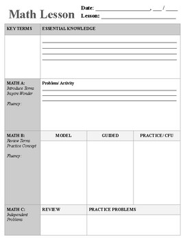 Preview of Math Lesson Planning Template