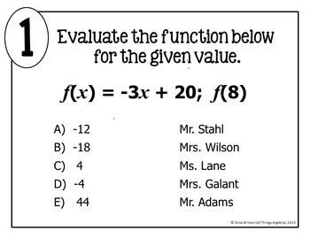 Evaluating Functions Math Lib Activity by All Things Algebra | TpT