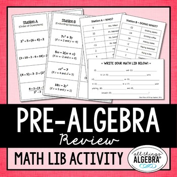 Pre Algebra Review Math Lib By All Things Algebra Tpt