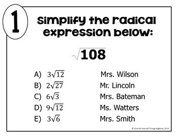 Simplifying Radicals (Includes Variables) Math Lib by All Things Algebra