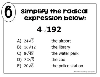 Simplifying Radicals (Includes Variables) Math Lib by All Things Algebra