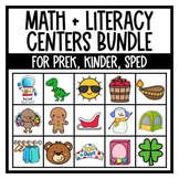 Math + Literacy Centers for PreK, Kinder, Sped | BUNDLE