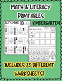 Math & Literacy Worksheets for Kinders